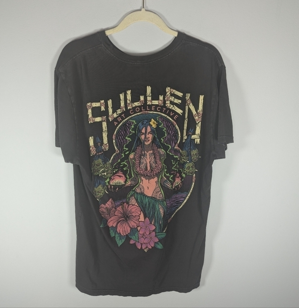 Sullen Head Hunter Sexy Native Lady Tropical Island Tattoo Ink Shirt mens size L - Picture 5 of 7